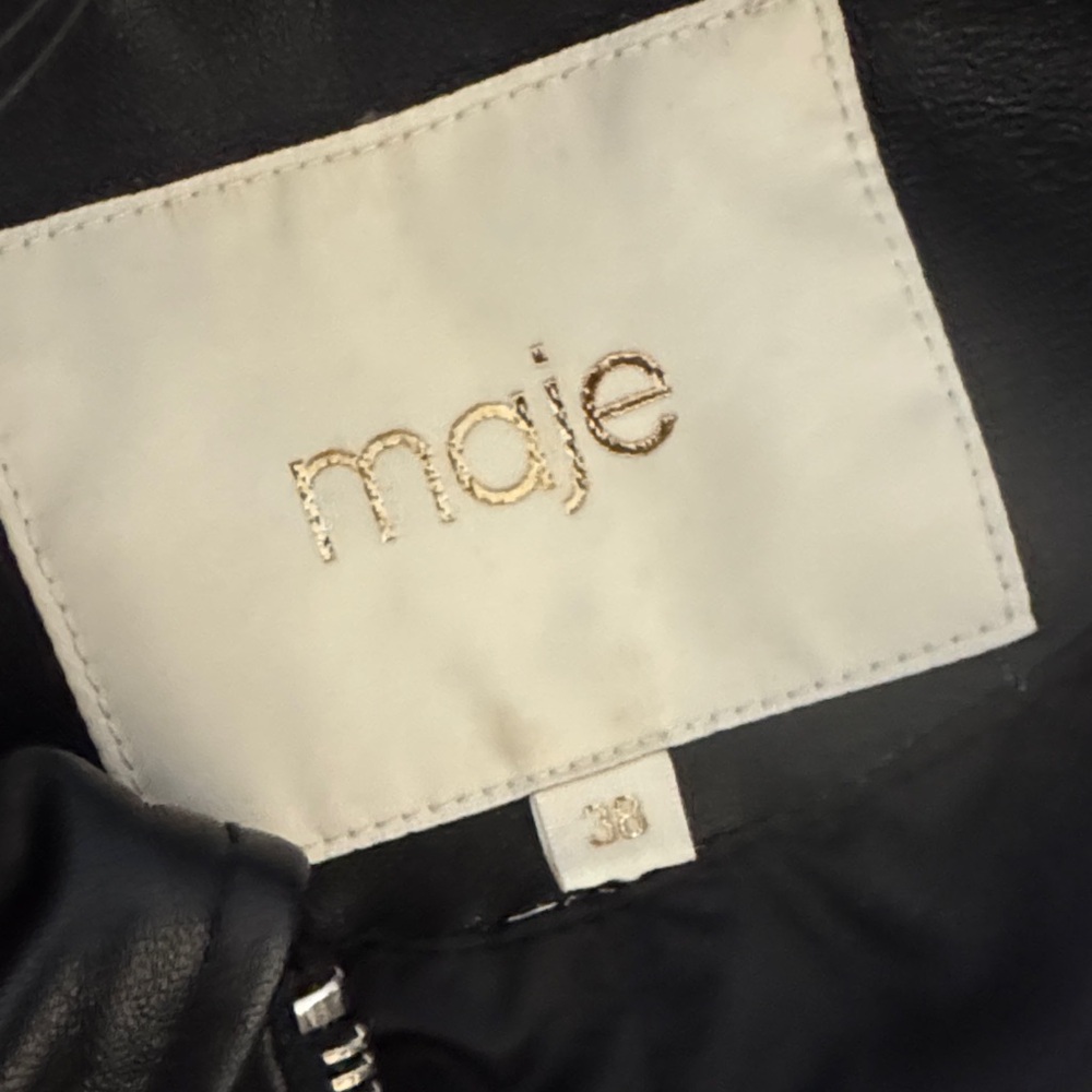 Maje Black Leather Jacket with White Heart Accents - Picture 5 of 6